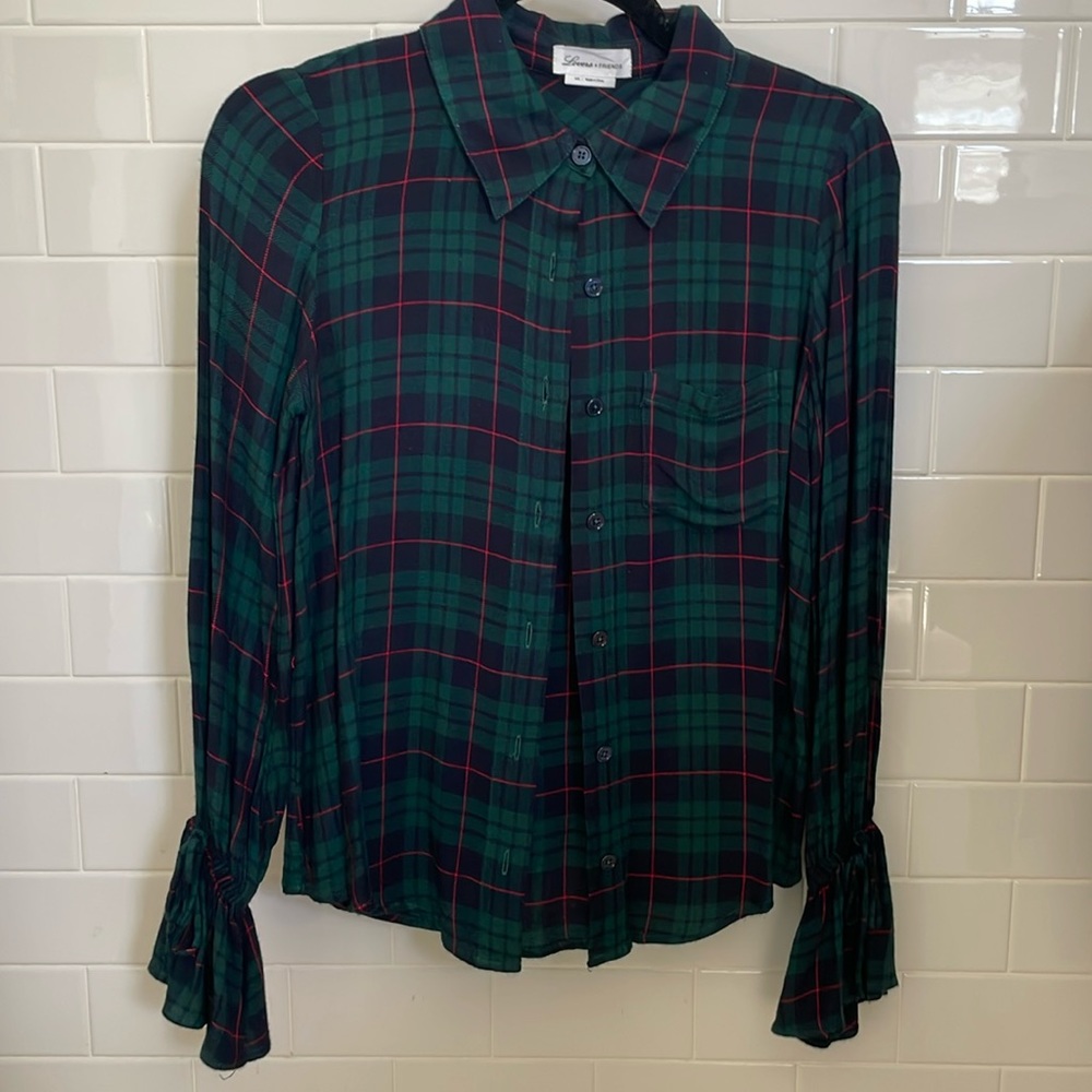 Lovers & Friends plaid bell sleeve button down in XXS